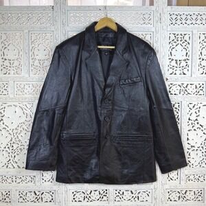 Wilsons Leather Black Grunge Soft Leather Blazer Jacket Sz Mens Small Fits M